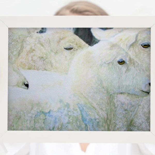 Sheep Print different sizes Canvas / Paper Following the Shepherd   Morena Artina Fine Art  Artist Lamb Ewe Farm Art Farmhouse print