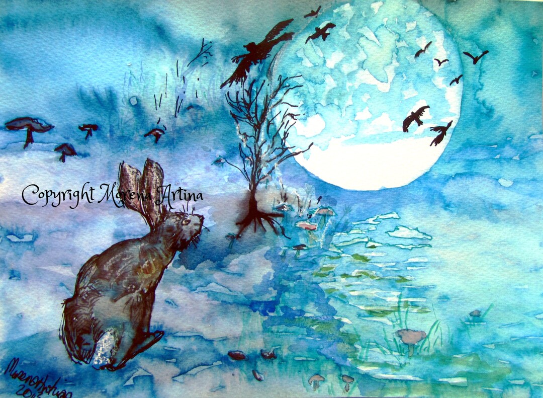 Hare Print Moon Gazing Hare - Etsy