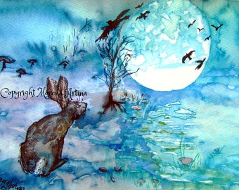 Hare Print Moon Gazing Hare