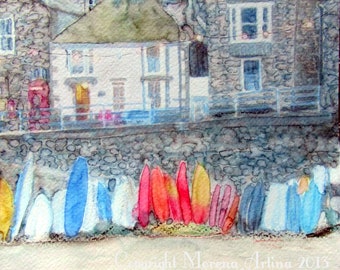 Mousehole Print Canvas / Paper different sizes Cornish Seaside Morena Artina Fine Art Landscape