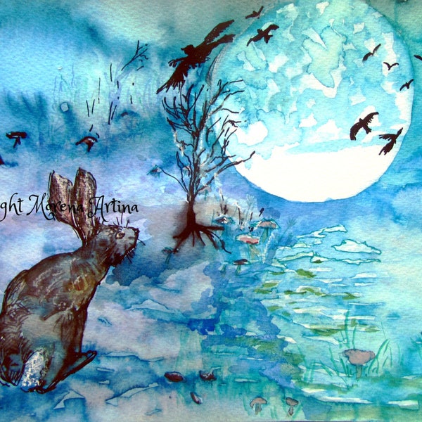 Hare Print Moon Gazing Hare