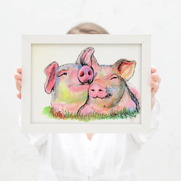 Happy Pigs Print different sizes Canvas / Paper Morena Artina Fine Art  Artist piggies baby hogs