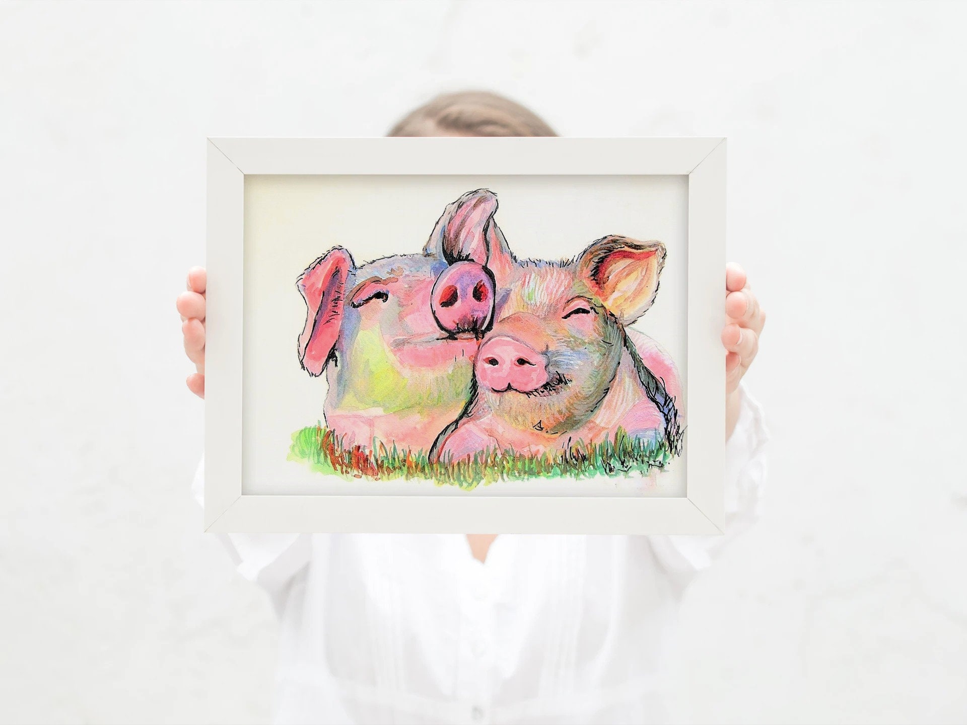 Glückliche Schweine drucken verschiedene Größen Leinwand / Papier Morena  Artina Fine Art Artist Schweinchen Baby Schweine