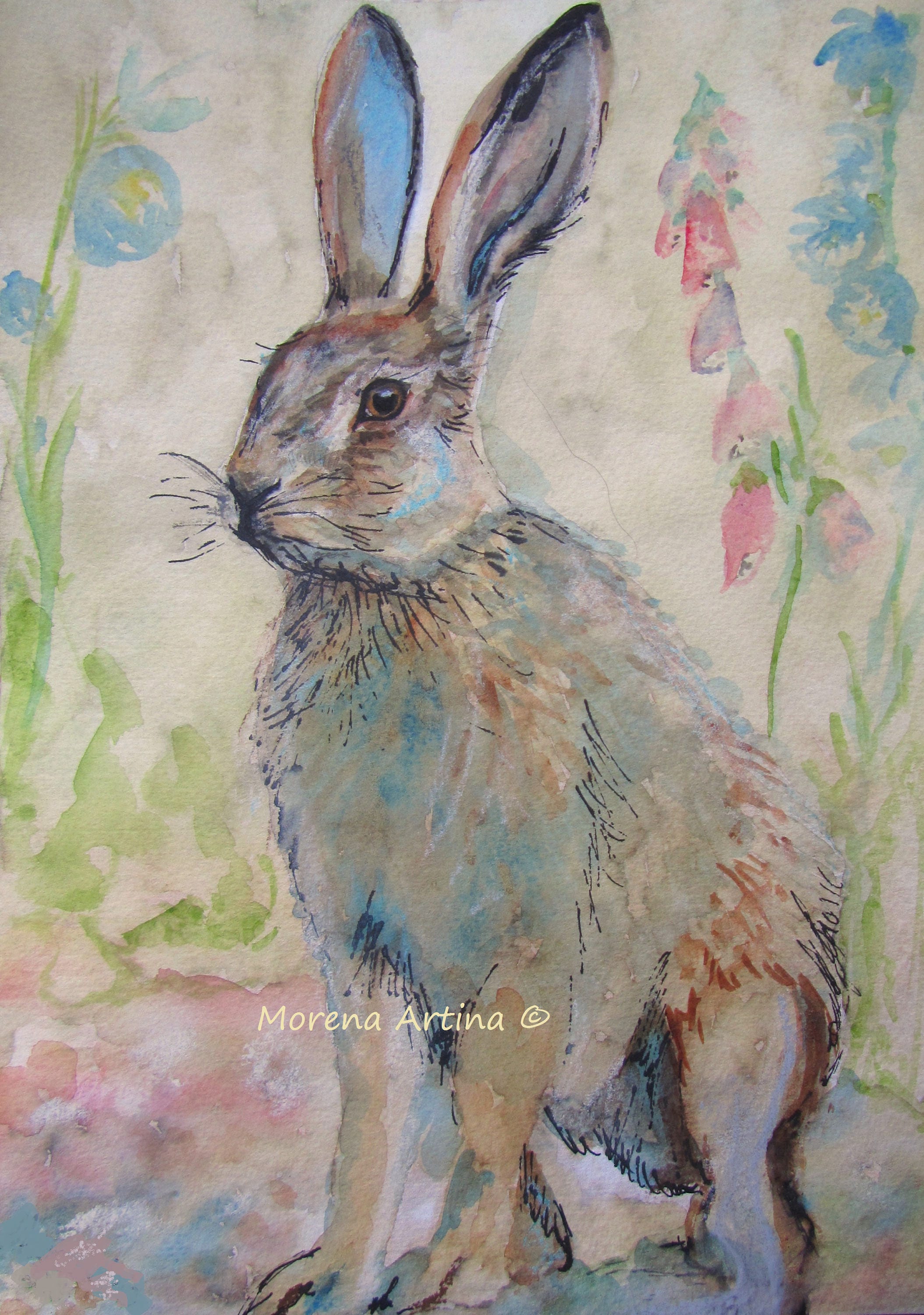 Hare Print Hare Print Wild Flower Hare Signed Print of Etsy
