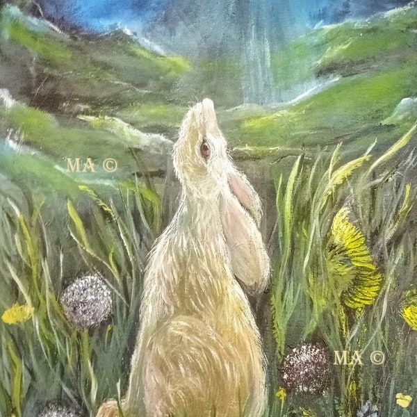 Moon Gazing Hare Print Morena Artina Pagan Wicca Hare Wildlife Wild Hearts Painting Gift Mug Canvas