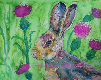Hare Print Hare and Thistles