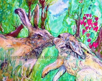 Hare Print Kissing Hares