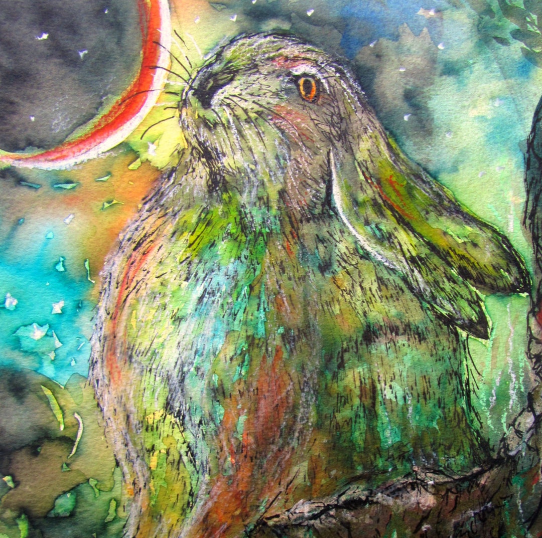 Hare Print Moon Gazing Hare Signed Morena Artina - Etsy