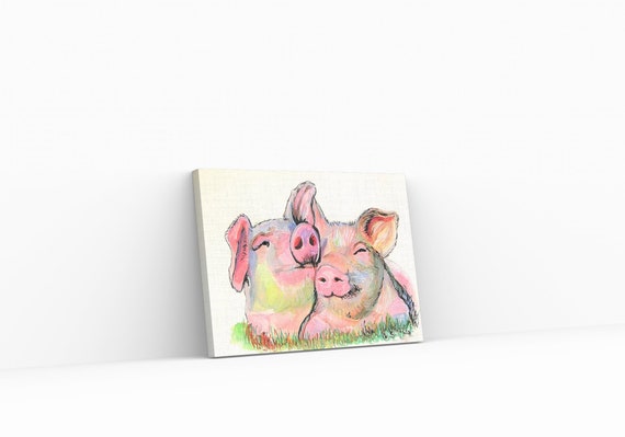 Glückliche Schweine drucken verschiedene Größen Leinwand / Papier Morena  Artina Fine Art Artist Schweinchen Baby Schweine