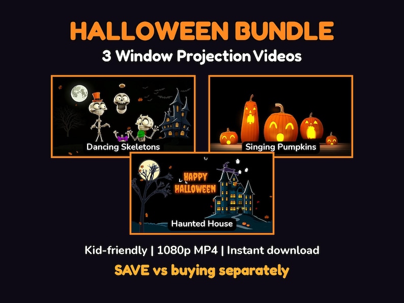Halloween Window Projection Bundle: Dancing Skeletons, Singing Pumpkins ...