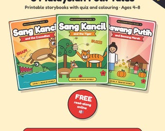 Malaysian Folk Tales Bundle, 3 Printable Storybooks for Kids with Quiz