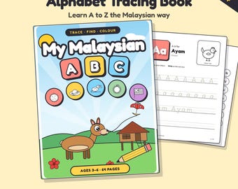 My Malaysian ABC Tracing Book, Printable Alphabet Worksheets with Malay Words