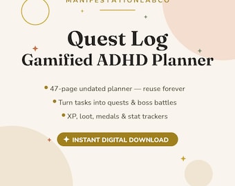 ADHD Planner, Gamified Quest Log Digital Planner, Undated ADHD Planner, RPG Habit Tracker, GoodNotes Planner for Adults