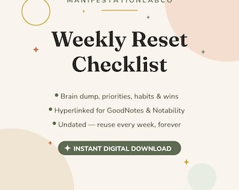 ADHD Weekly Reset Checklist, Hyperlinked Weekly Planner for ADHD Adults, Brain Dump Planner, Habit Tracker, GoodNotes Planner