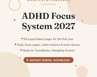 ADHD Planner 2027, Hyperlinked Digital Planner for ADHD Adults, Focus Planner, Daily Pages, Habit Tracker, Brain Dump, GoodNotes Planner
