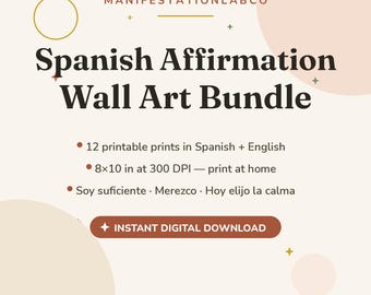 Spanish Affirmation Wall Art Bundle, 12 Printable Spanish Quotes Posters with English Translation, 8x10 Spanish Home Decor Set