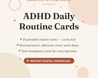 ADHD Routine Cards Printable, Daily Routine Checklist Cards for ADHD Adults, Morning Evening Routine, Task Breakdown Visual Cards