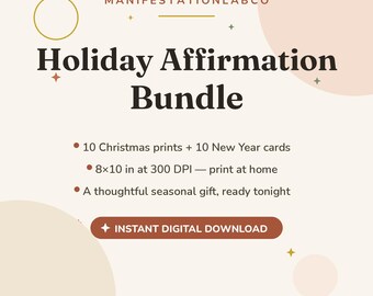Christmas Affirmation Wall Art Bundle, 10 Holiday Prints + 10 New Year Intention Cards 2027, Printable Seasonal Decor