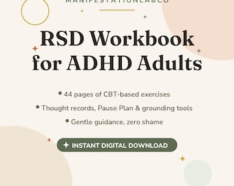 RSD Workbook for ADHD Adults, Rejection Sensitive Dysphoria Journal, CBT Thought Record Workbook, Self Compassion Journal, Therapy Workbook
