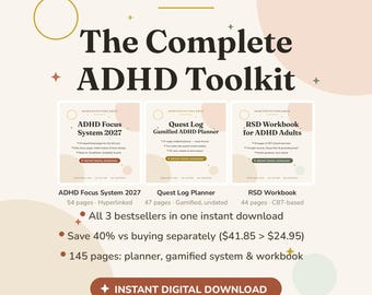 ADHD Planner Bundle, The Complete Toolkit, Organization Kit, Gamified ADHD Planner, RSD Workbook, GoodNotes Planner