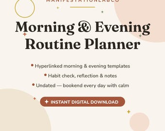 Morning & Evening Routine Planner, Hyperlinked Daily Routine Planner ADHD, Undated Digital Planner