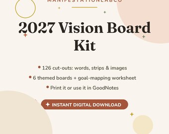 2027 Vision Board Kit Printable, 126 Cut Outs Words Images Affirmations, 6 Vision Board Templates + Goal Mapping Worksheet