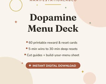 Dopamine Menu Deck Printable, 60 ADHD Reward Cards, Dopamine Menu Cards for ADHD Adults, Self Care Reset Card Deck