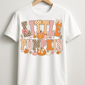 Liten pumpa hösttröja med grafisk design, lapptäcke och ginghammönster med leopardrosett (barn, baby)