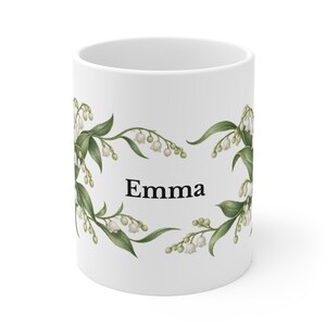 May Birth Flower Mug | Personalized Lily of the valley Watercolor Wrap | 11oz image 2