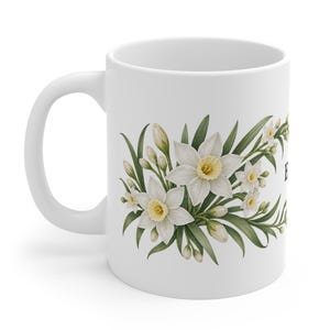 December Birth Flower Mug | Personalized Narcissus Watercolor Wrap | 11oz image 1