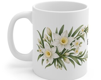 December Birth Flower Mug | Personalized Narcissus Watercolor Wrap | 11oz