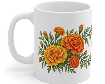 October Birth Flower Mug | Personalized Marigold Watercolor Wrap | 11oz
