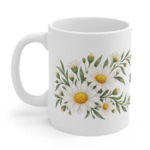 April Birth Flower Mug | Personalized Daisy Watercolor Wrap | 11oz image 1