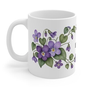 February Birth Flower Mug | Personalized Violet Watercolor Wrap | 11oz image 1