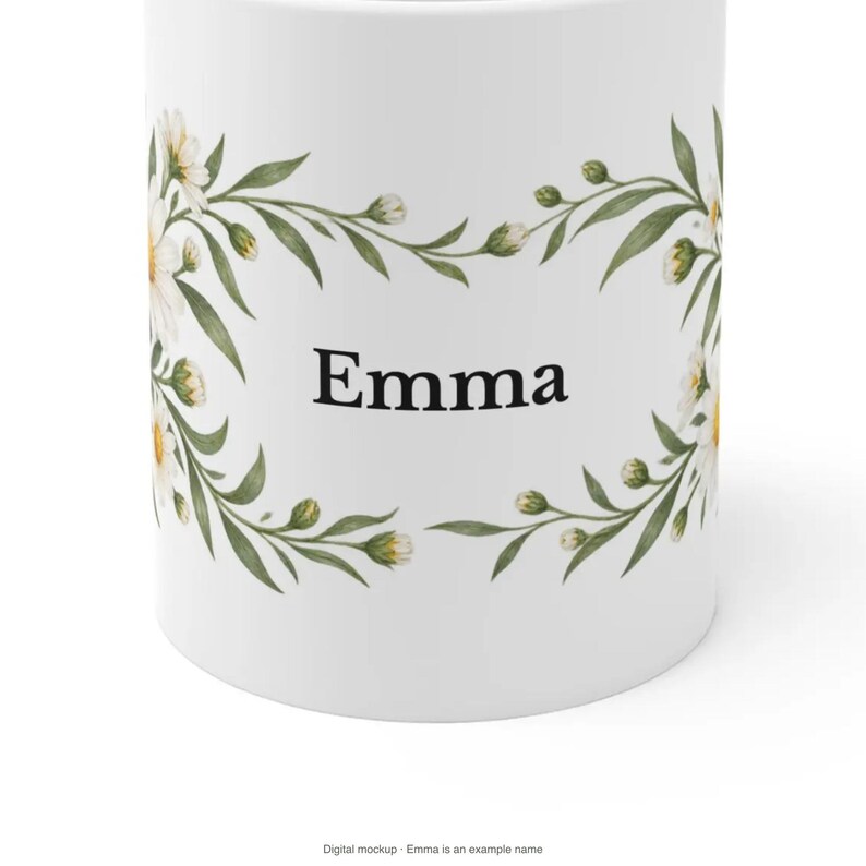 April Birth Flower Mug | Personalized Daisy Watercolor Wrap | 11oz image 8