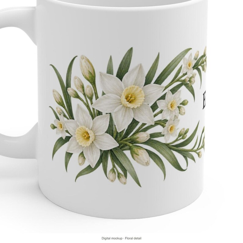 December Birth Flower Mug | Personalized Narcissus Watercolor Wrap | 11oz image 7
