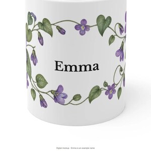 February Birth Flower Mug | Personalized Violet Watercolor Wrap | 11oz image 8