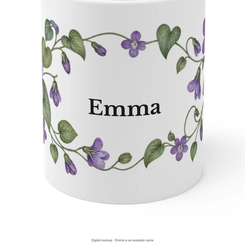 February Birth Flower Mug | Personalized Violet Watercolor Wrap | 11oz image 8