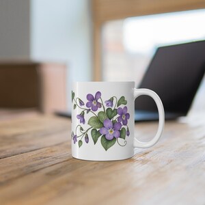 February Birth Flower Mug | Personalized Violet Watercolor Wrap | 11oz image 6