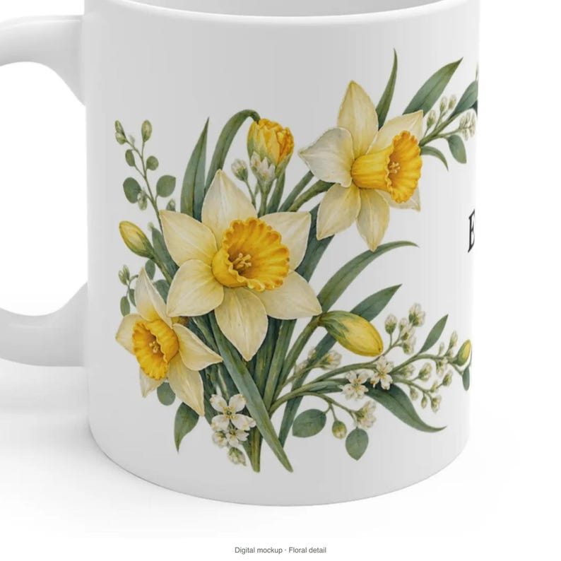 March Birth Flower Mug | Personalized Daffodil Watercolor Wrap | 11oz image 7