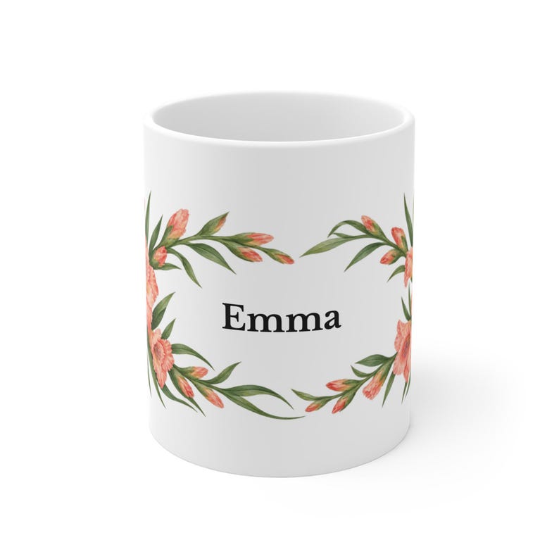 August Birth Flower Mug | Personalized Gladiolus Watercolor Wrap | 11oz image 2