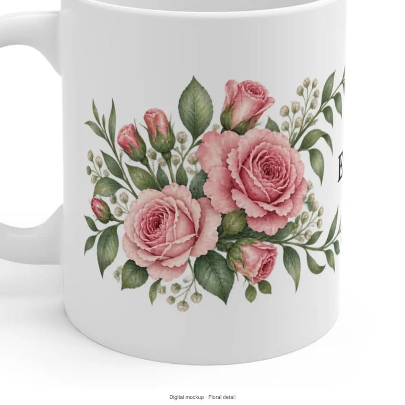 June Birth Flower Mug | Personalized Rose Watercolor Wrap | 11oz image 7
