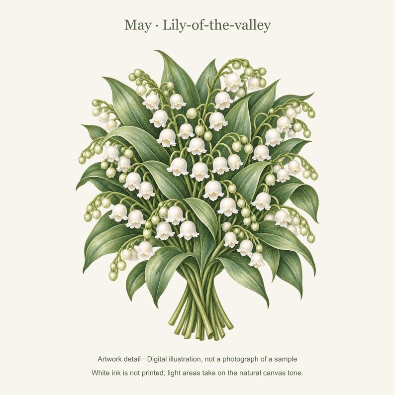 May Birth Flower Tote Bag | Watercolor Lily Of The Valley Bouquet | Natural Cotton Canvas image 11