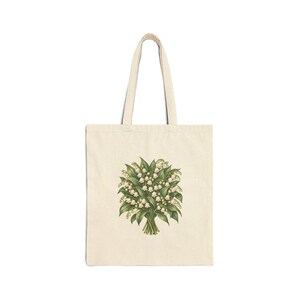 May Birth Flower Tote Bag | Watercolor Lily Of The Valley Bouquet | Natural Cotton Canvas image 1