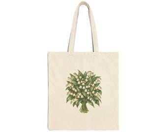 May Birth Flower Tote Bag | Watercolor Lily Of The Valley Bouquet | Natural Cotton Canvas
