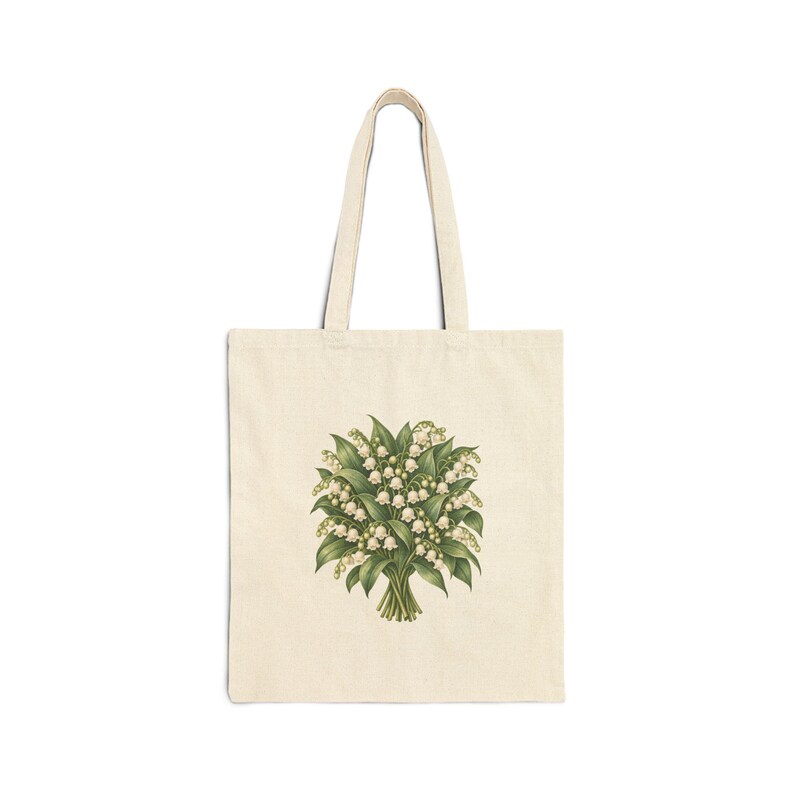 May Birth Flower Tote Bag | Watercolor Lily Of The Valley Bouquet | Natural Cotton Canvas image 1
