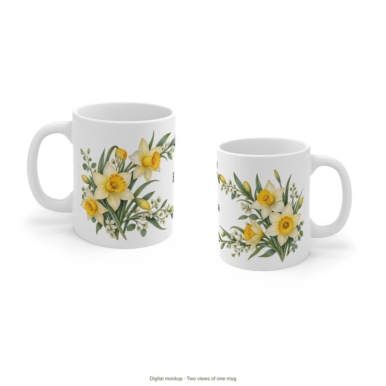 March Birth Flower Mug | Personalized Daffodil Watercolor Wrap | 11oz image 11