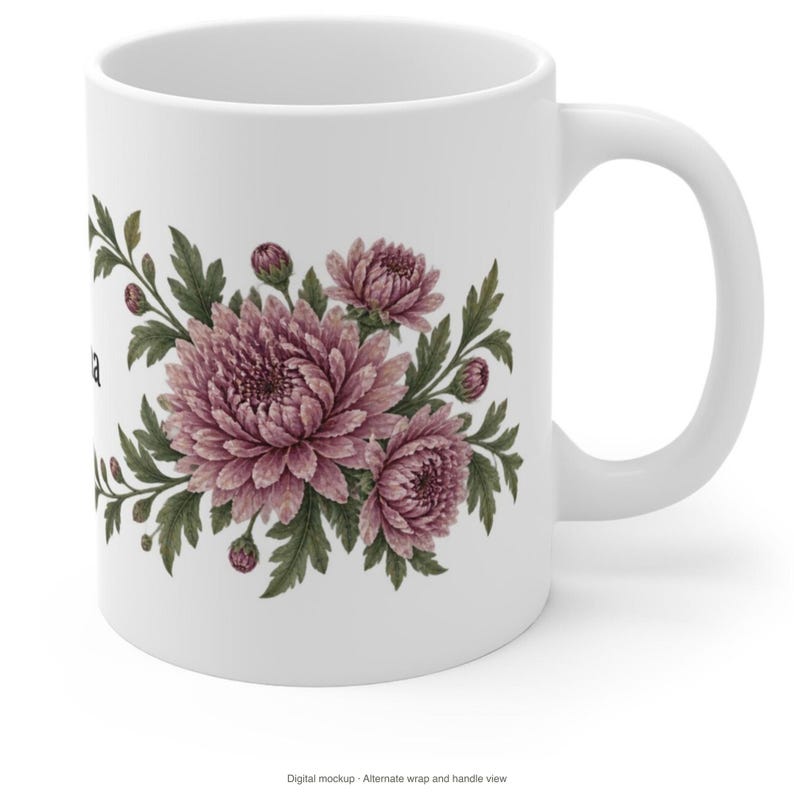 November Birth Flower Mug | Personalized Chrysanthemum Watercolor Wrap | 11oz image 9
