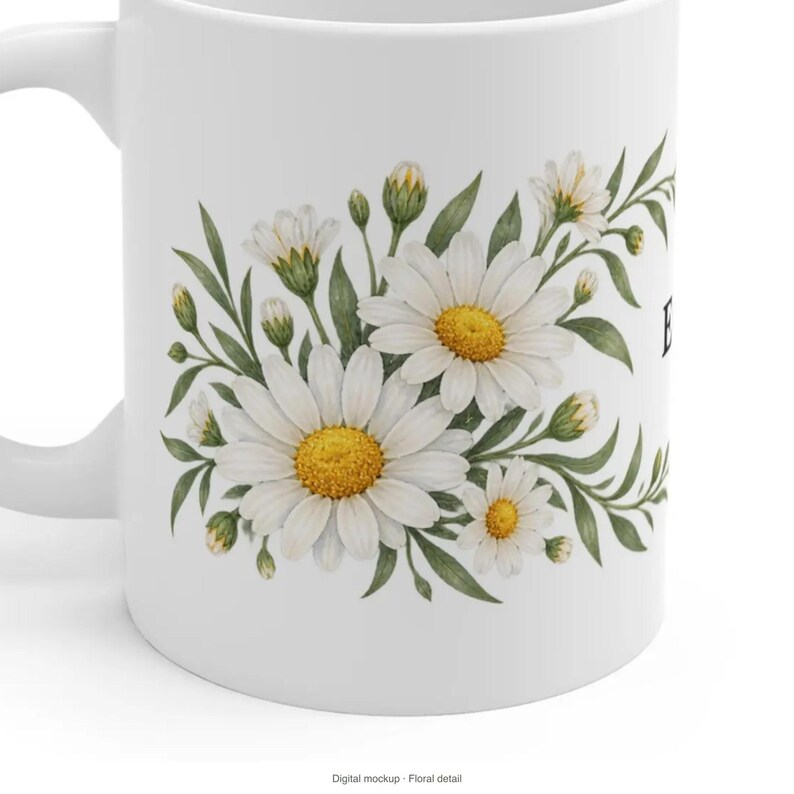 April Birth Flower Mug | Personalized Daisy Watercolor Wrap | 11oz image 7