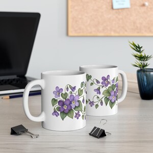 February Birth Flower Mug | Personalized Violet Watercolor Wrap | 11oz image 5